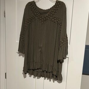 Tantrums Green Bell Sleeve Tunic with Ruffled Hem